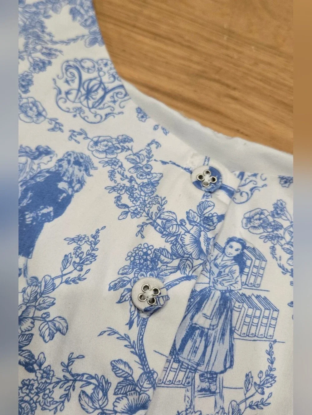 Disney Girls Blue & White Toile Print Beauty And The Beadt Sleeveless Dress